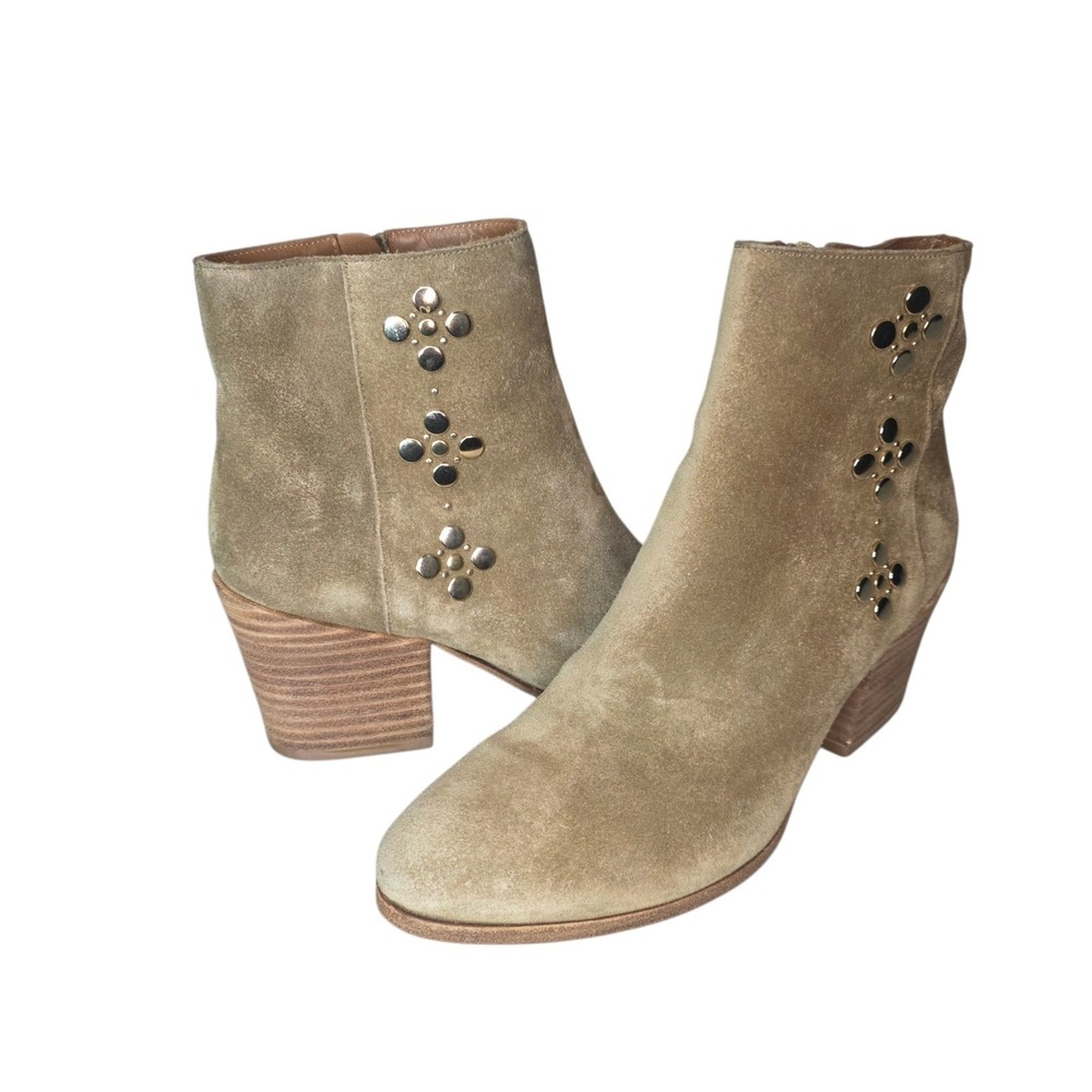 Frye Casey Womens 8M Tan Suede Studded Ankle Boots Block Heel Booties